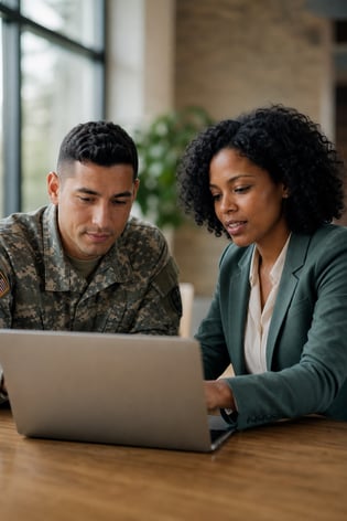 Veteran Reviews Programs on Laptop with Education Navigator