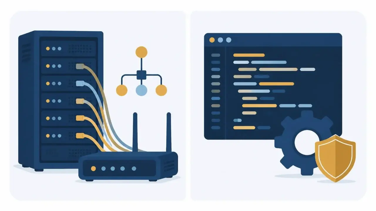 Two columns contrast infrastructure-focused study with programming and software security.