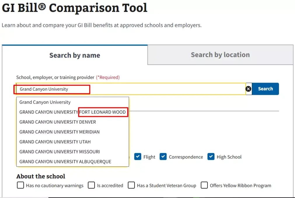 gi bill comparison tool