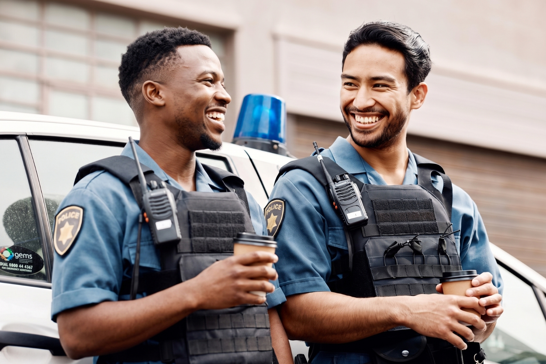 Police partners taking a break together in the city