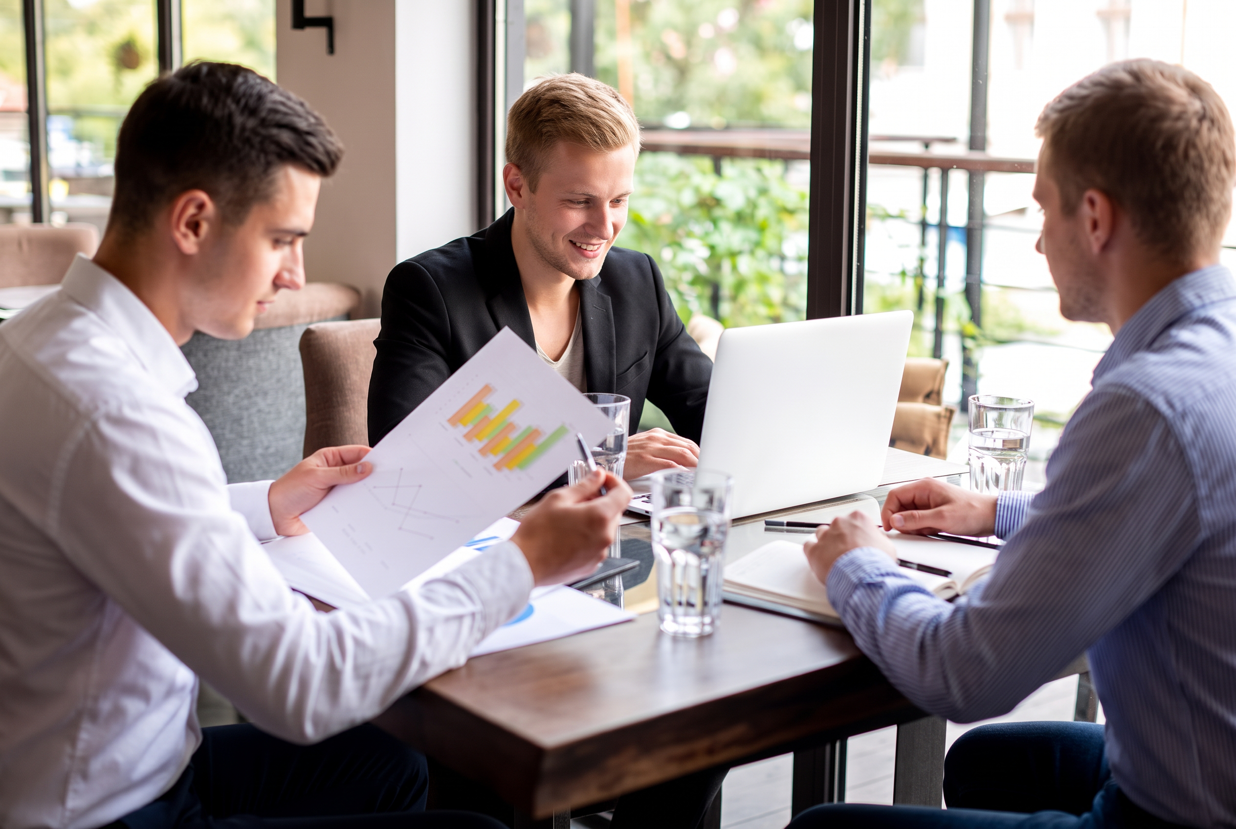 High angle team meeting