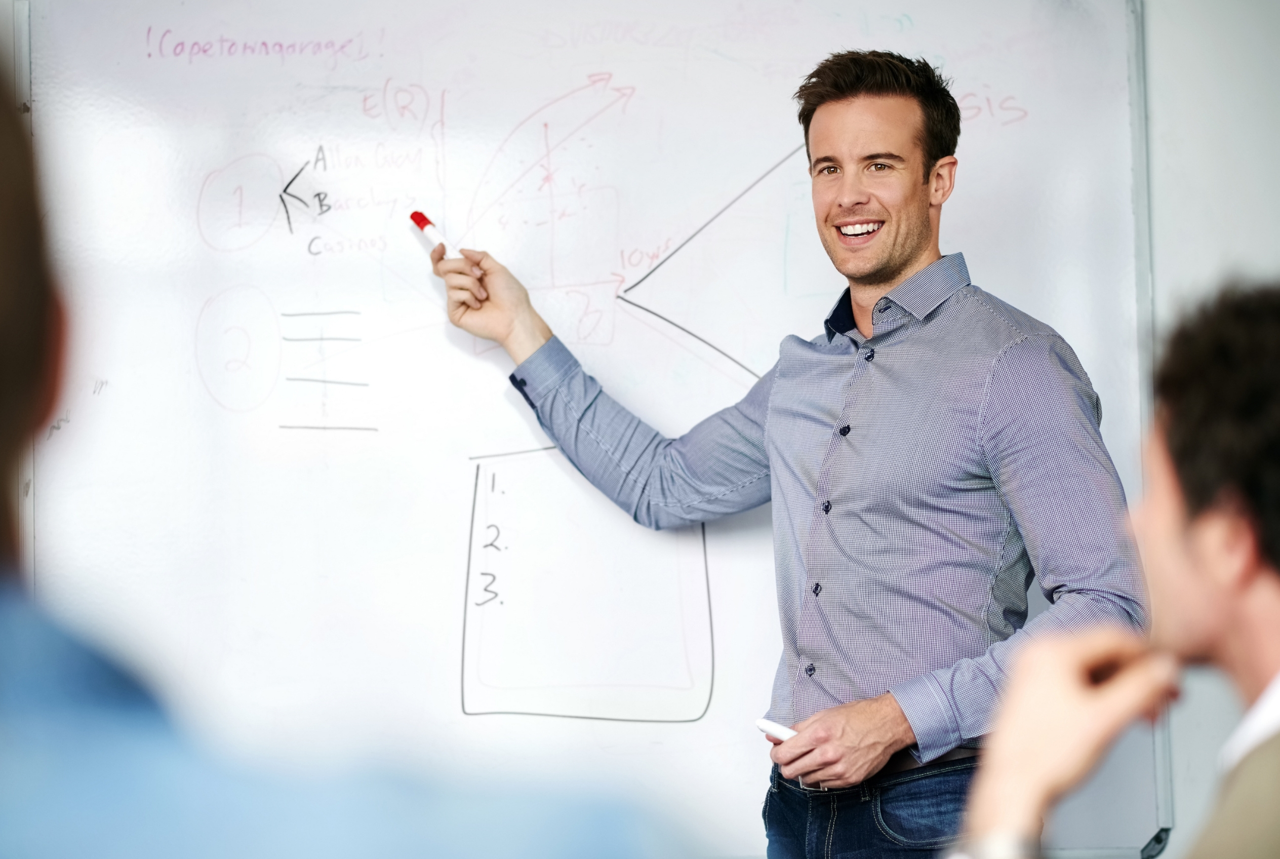 happy-man-presentation-coaching-team-with-whiteboard-meeting-staff-training-planning-office-male-person-speaker-employee-showing-colleagues-graph-chart-information-board