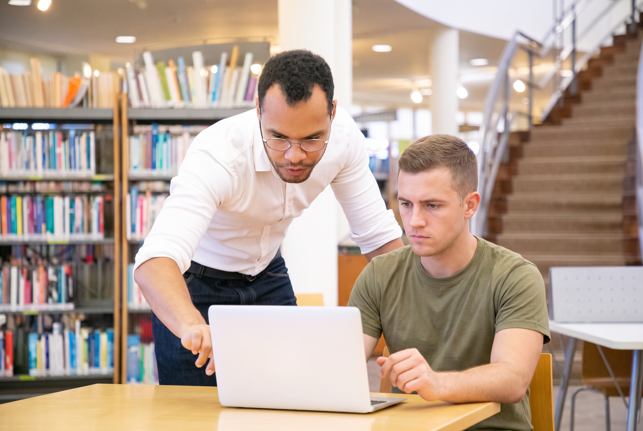 Tutor helping a student review and verify university information
